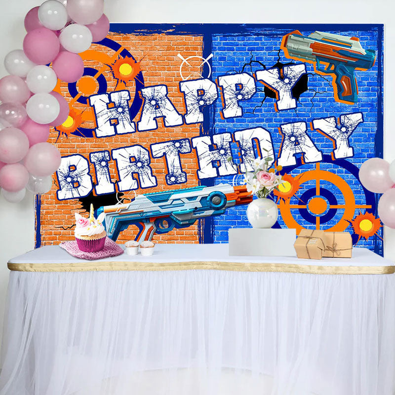 Aperturee - Brick Wall Shooting Game Birthday Backdrop for Boy