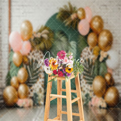 Aperturee - Brick Wall Tribal Plants Balloon Cake Smash Backdrop