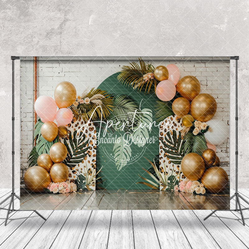 Aperturee - Brick Wall Tribal Plants Balloon Cake Smash Backdrop