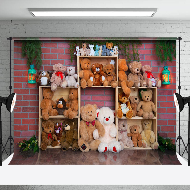 Aperturee - Brick Wall Various Teddy Bears Cake Smash Backdrop