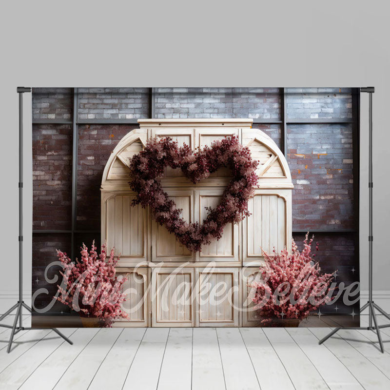 Aperturee - Brick Wall White Door Floral Valentines Day Backdrop