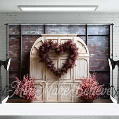 Aperturee - Brick Wall White Door Floral Valentines Day Backdrop