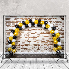 Aperturee - Brick White Golden Black Balloon Cake Smash Backdrop