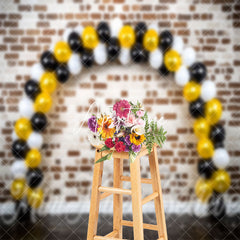 Aperturee - Brick White Golden Black Balloon Cake Smash Backdrop