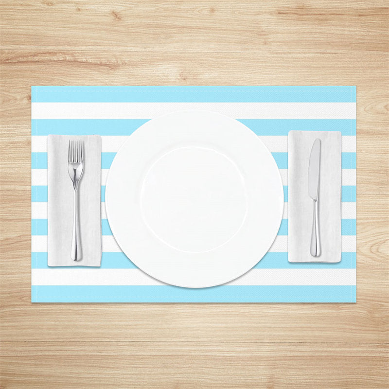 Aperturee - Bright Baby Blue White Stripe Set Of 4 Placemats