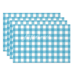 Aperturee - Bright Blue White Plaid Modern Set Of 4 Placemats