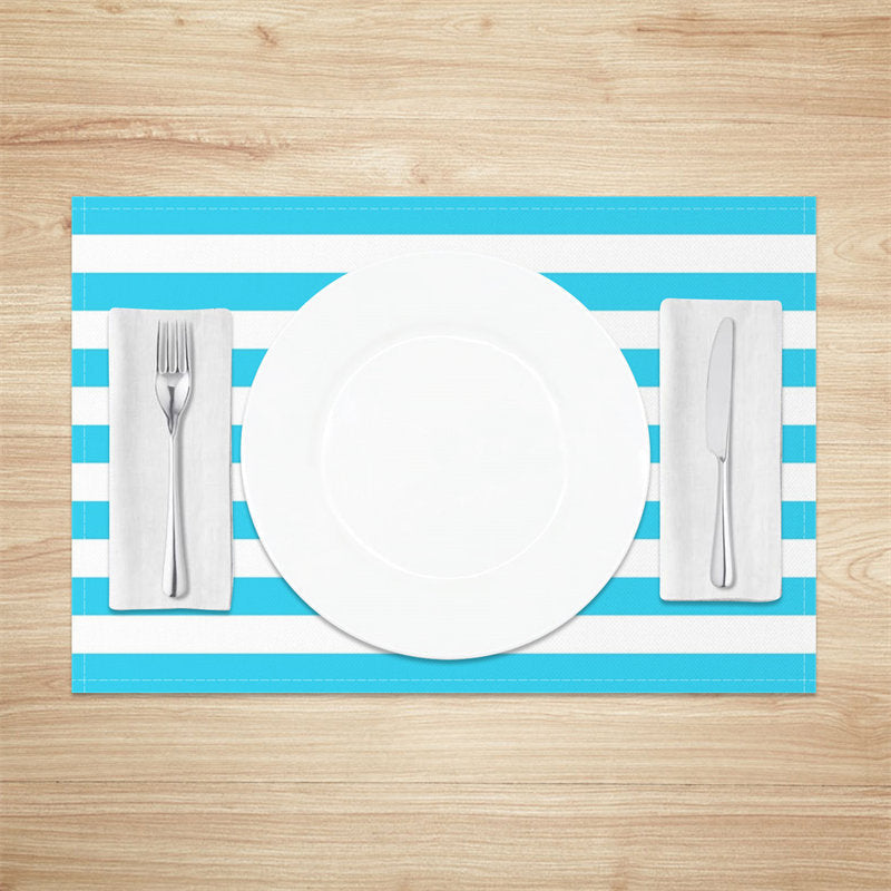 Aperturee - Bright Blue White Stripe Dining Set Of 4 Placemats