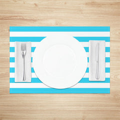 Aperturee - Bright Blue White Stripe Dining Set Of 4 Placemats