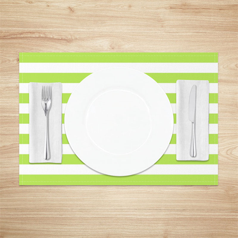 Aperturee - Bright Green White Stripe Dining Set Of 4 Placemats