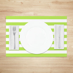 Aperturee - Bright Green White Stripe Dining Set Of 4 Placemats