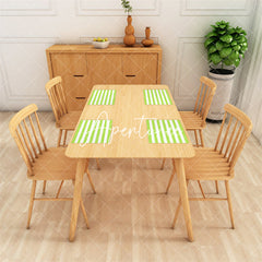 Aperturee - Bright Green White Stripe Dining Set Of 4 Placemats