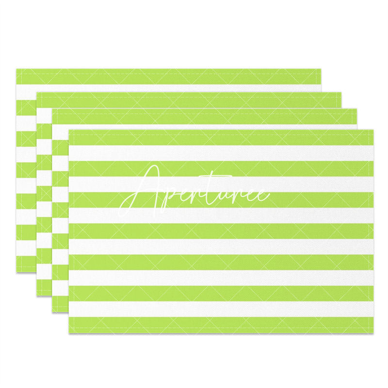 Aperturee - Bright Green White Stripe Dining Set Of 4 Placemats