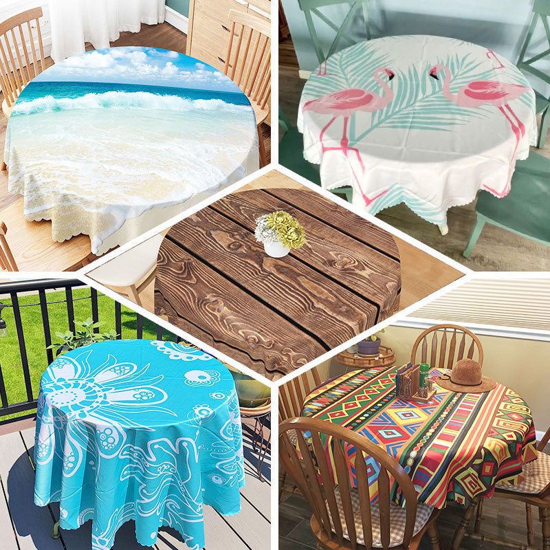 Aperturee - Bright Pink Peach Patterns Fruit Round Tablecloth