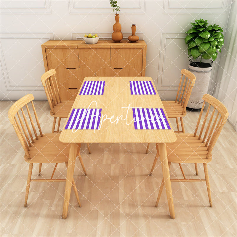 Aperturee - Bright Purple White Stripe Dining Set Of 4 Placemats