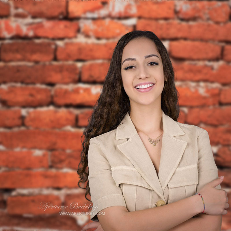 Aperturee - Bright Red Brick Wall Backdrop For Portrait Photography