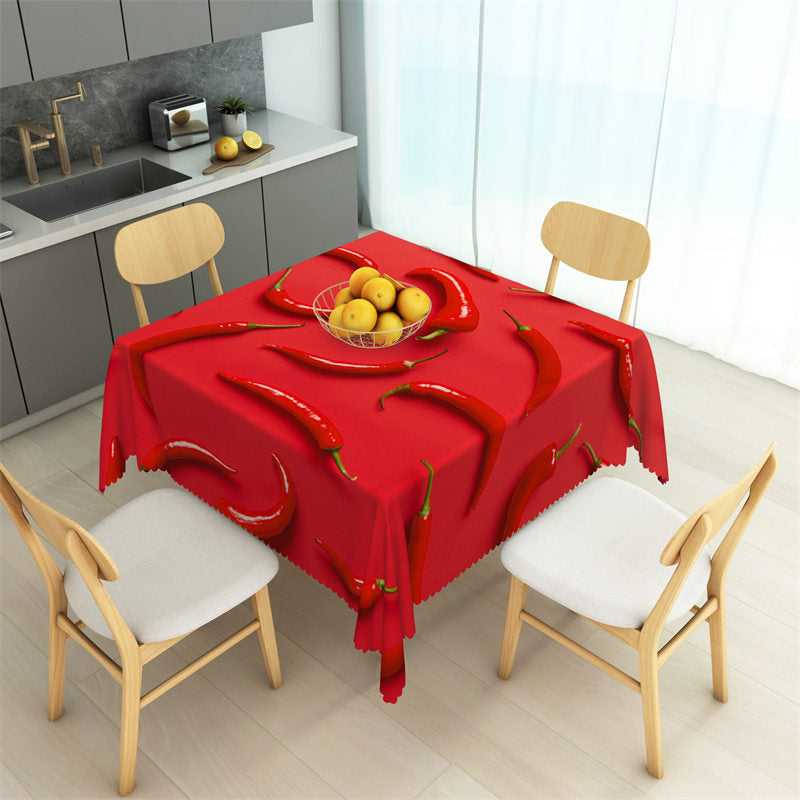 Aperturee - Bright Red Chili Repeat Kitchen Square Tablecloth