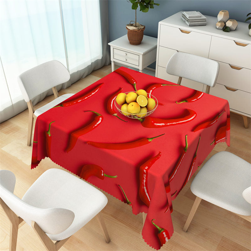 Aperturee - Bright Red Chili Repeat Kitchen Square Tablecloth