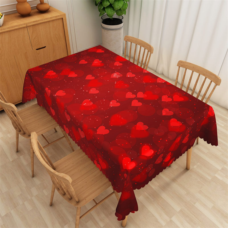 Aperturee - Bright Red Color Repeat Heart Rectangle Tablecloth