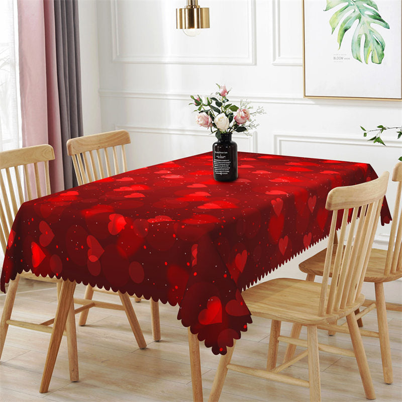 Aperturee - Bright Red Color Repeat Heart Rectangle Tablecloth