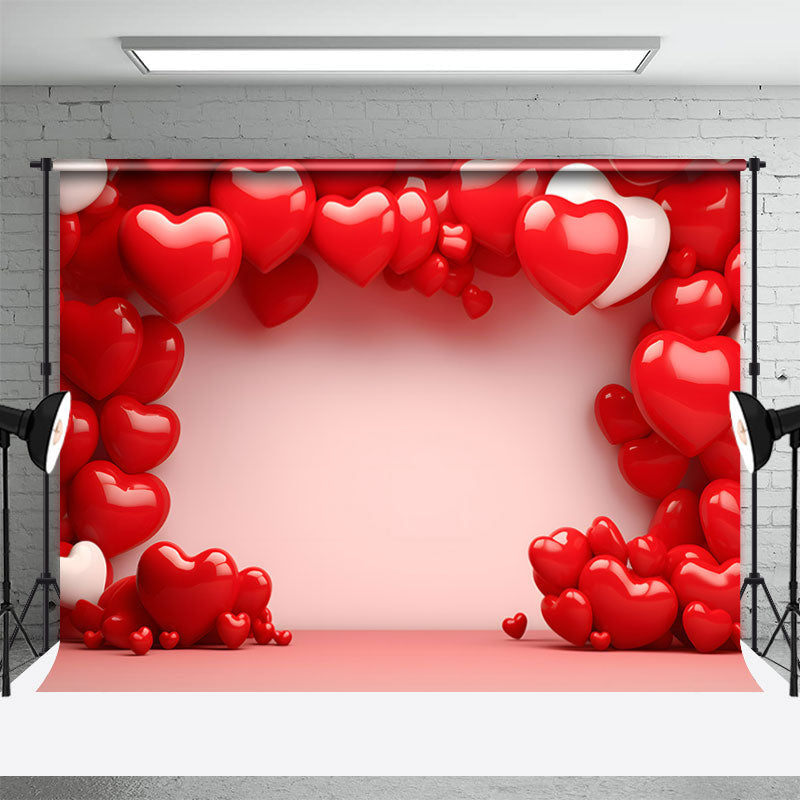 Aperturee - Bright Red Heart White Wall Valentines Day Backdrop