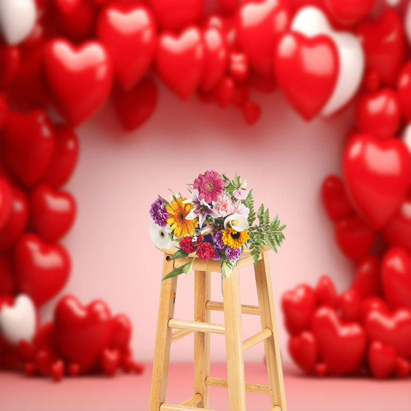 Aperturee - Bright Red Heart White Wall Valentines Day Backdrop