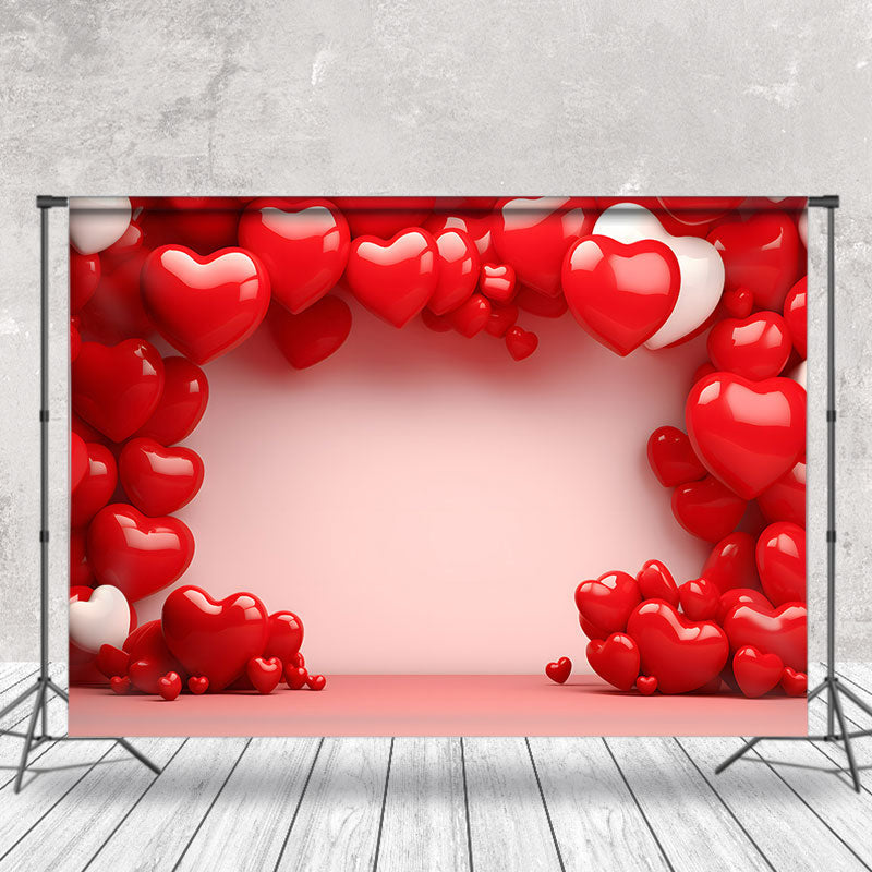 Aperturee - Bright Red Heart White Wall Valentines Day Backdrop