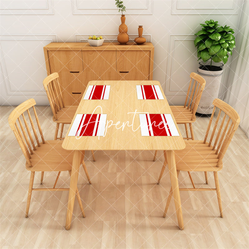 Aperturee - Bright Red Line Deco White Dinner Set Of 4 Placemats