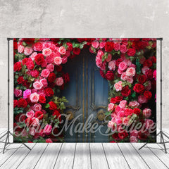 Aperturee - Bright Red Pink Roses Bronze Door Spring Backdrop