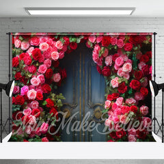 Aperturee - Bright Red Pink Roses Bronze Door Spring Backdrop