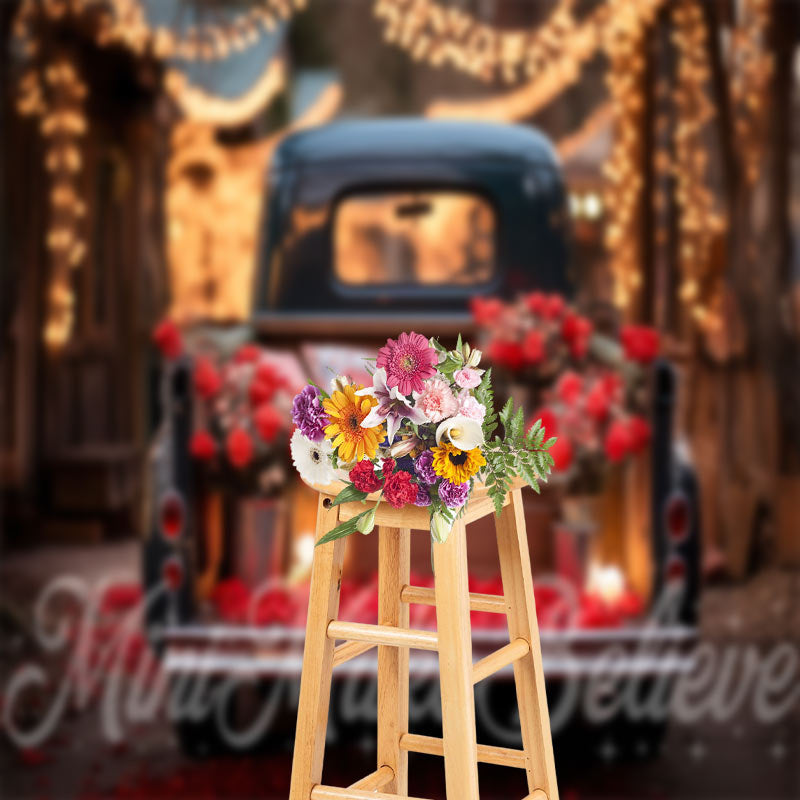 Aperturee - Bright Red Roses Truck Light Bokeh Floral Backdrop