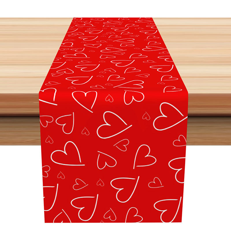 Aperturee - Bright Red White Heart Pattern Repeat Table Runner