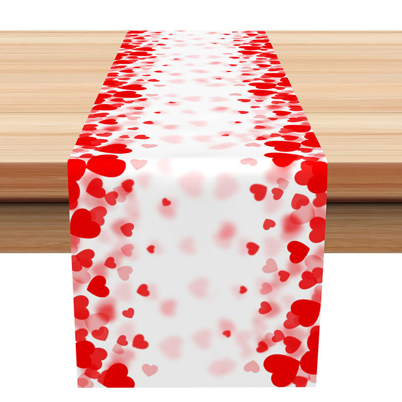 Aperturee - Bright Red White Hearts Valentines Day Table Runner