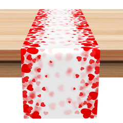 Aperturee - Bright Red White Hearts Valentines Day Table Runner