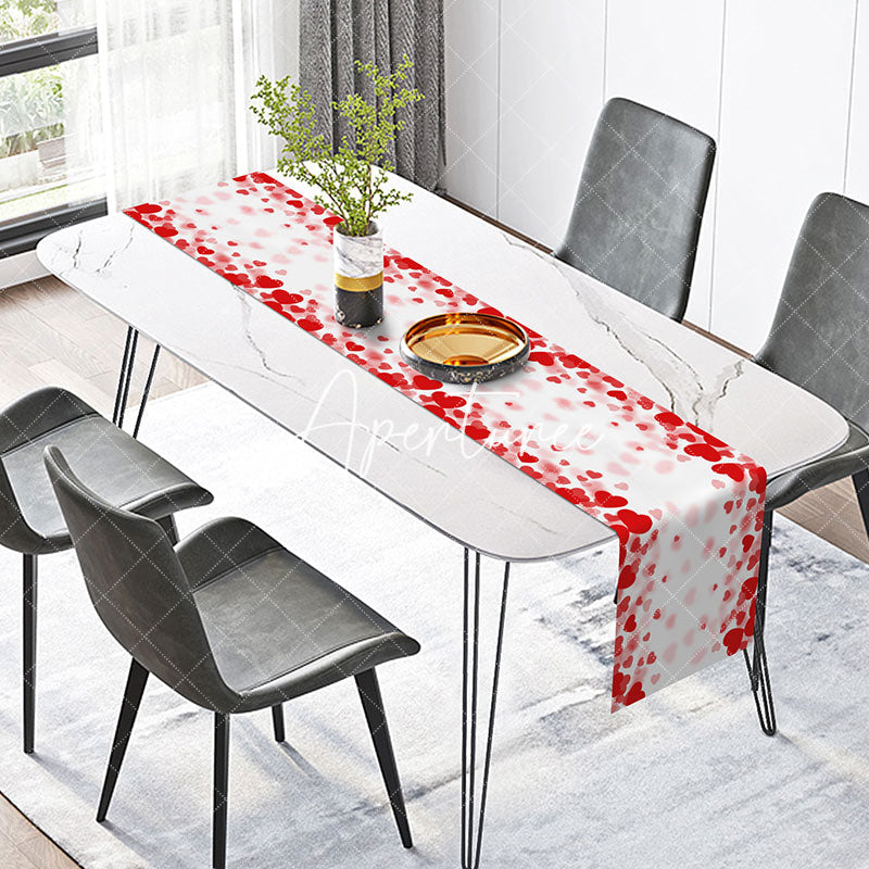 Aperturee - Bright Red White Hearts Valentines Day Table Runner