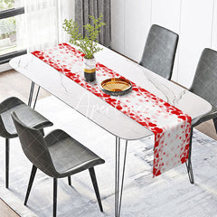 Aperturee - Bright Red White Hearts Valentines Day Table Runner