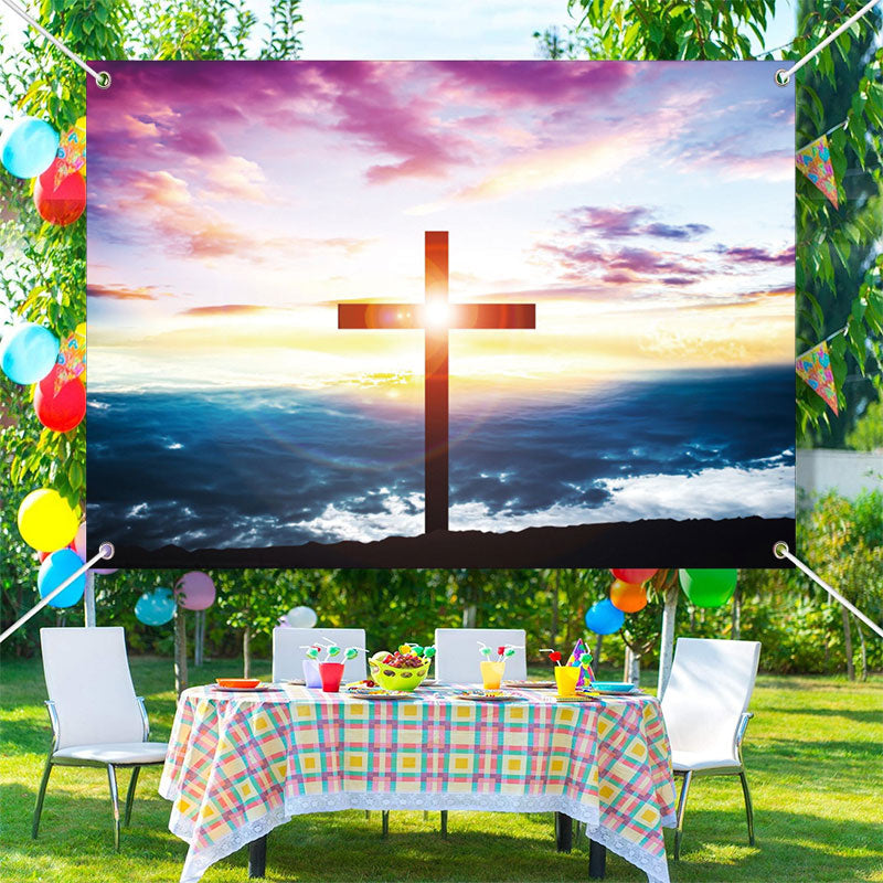 Aperturee - Bright Sunshine Cross Endless Sky Baptism Backdrop