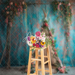 Aperturee - Bright Teal Wall Floral Boho Tent Wedding Backdrop