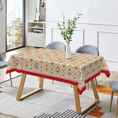 Aperturee - Bright Warm Red Floral Plaid Rectangle Tablecloth