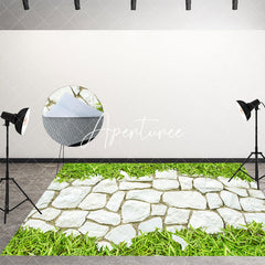 Aperturee - Bright White Stone Wall Green Plant Spring Floor Mat