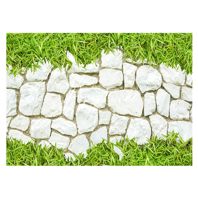 Aperturee - Bright White Stone Wall Plant Spring Rubber Floor Mat