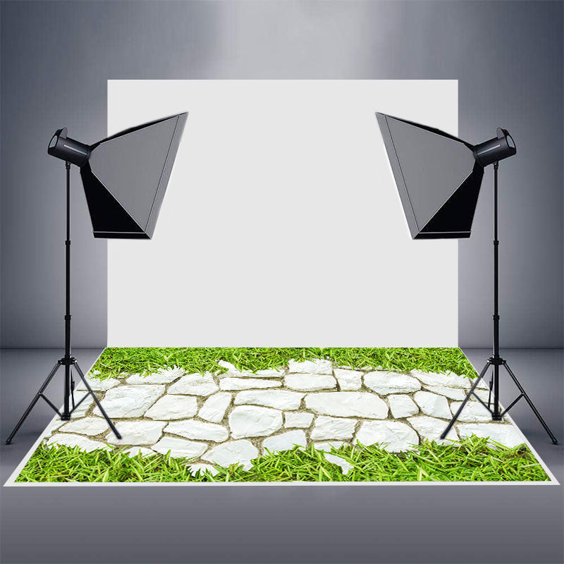 Aperturee - Bright White Stone Wall Plant Spring Rubber Floor Mat