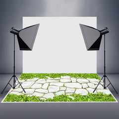 Aperturee - Bright White Stone Wall Plant Spring Rubber Floor Mat