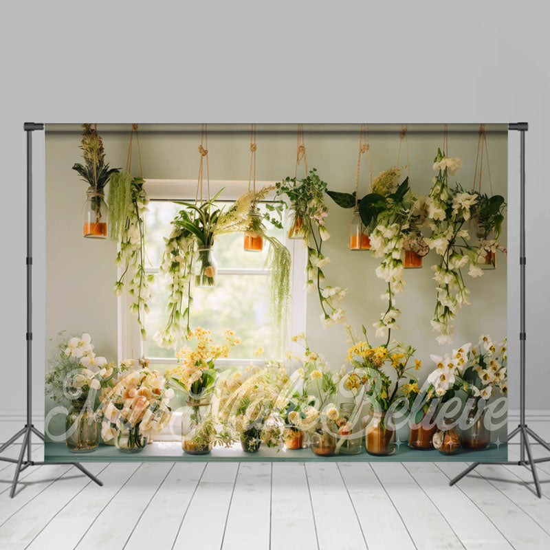 Aperturee - Bright Window White Wall Floral Spring Backdrop