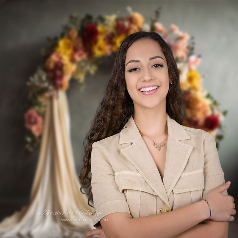 Aperturee - Bright Wreath Grey Wall Floral Backdrop For Photo