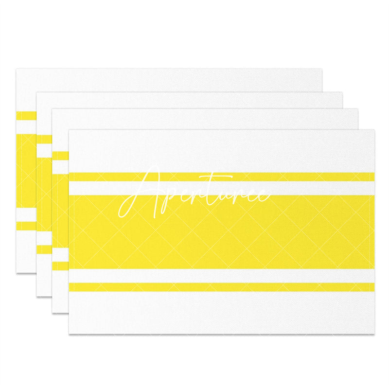 Aperturee - Bright Yellow White Simple Dining Set Of 4 Placemats