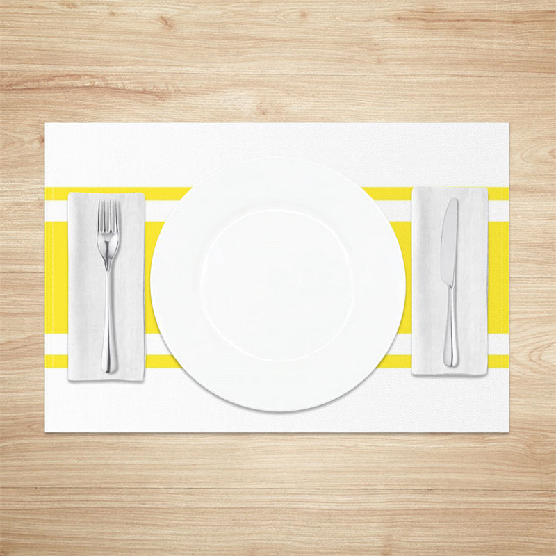 Aperturee - Bright Yellow White Simple Dining Set Of 4 Placemats