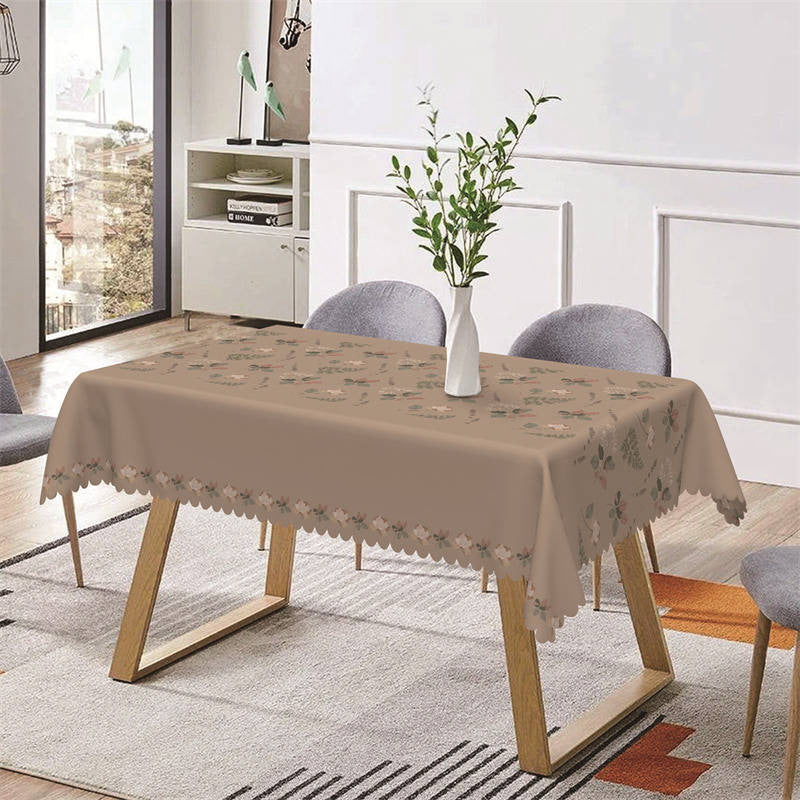 Aperturee - Brown And Green Leaves Repeat Rectangle Tablecloth