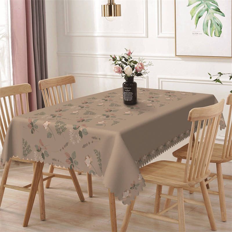 Aperturee - Brown And Green Leaves Repeat Rectangle Tablecloth