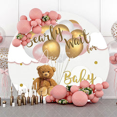 Aperturee - Brown Bear Balloon Cloud Round Baby Shower Backdrop