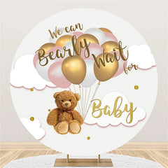 Aperturee - Brown Bear Balloon Cloud Round Baby Shower Backdrop